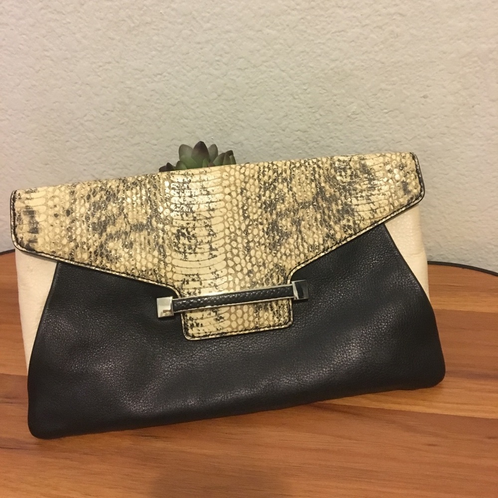 Vince Camuto Leather Snake Print Clutch